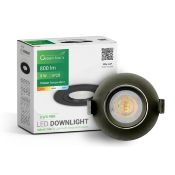 GREEN TECH svjetiljka Downlight 9W/3000+4000+6500K crna 800Lm