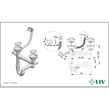 LIV sifon dvodjelni sudoper+kada sa priključkom