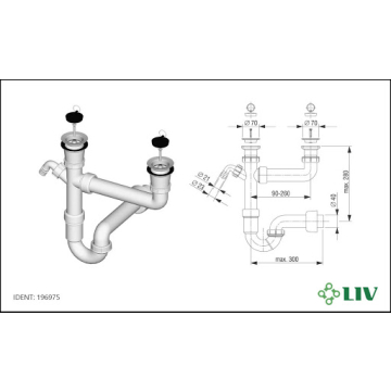 LIV sifon dvodjelni za sudoper sa priključkom