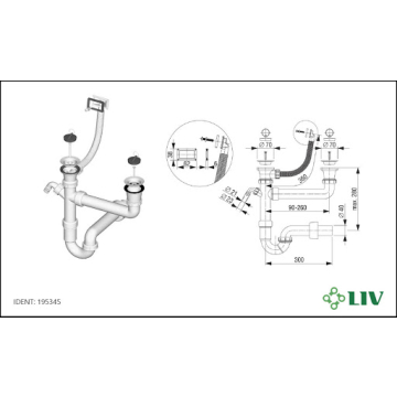 LIV sifon dvodjelni za sudoper sa kvadratnim prelivom
