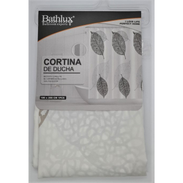 ZAVJESA za kupatilo bijela sa motivima lista 180x200cm