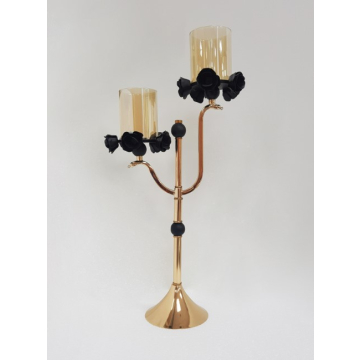 SVIJEĆNJAK za dvije svijeće Gold black flovers