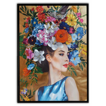 SLIKA dama sa cvijetnom krunom 50% ručni rad 50x70cm