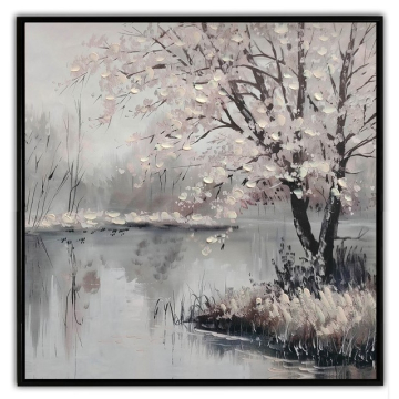 SLIKA drvo pored jezera 50% ručni rad 60x60cm