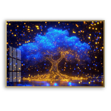 SLIKA zlatno/plavo svjetleće drvo 60x90cm