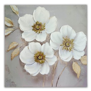 SLIKA bijeli cvjetovi sa zlatnim listovima 50% ručni rad 100x100cm