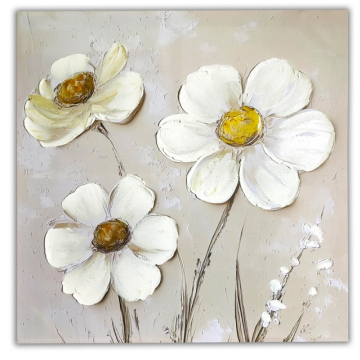 SLIKA bijelo cvijeće 50% ručni rad 100x100cm