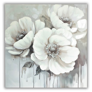 SLIKA bijeli cvjetovi apstrakt 50% ručni rad 100x100cm