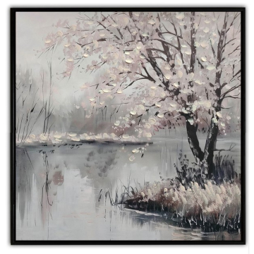 SLIKA drvo pored jezera 50% ručni rad 100x100cm