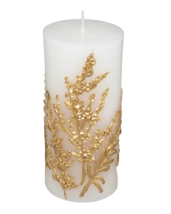ATMOSPHERA svijeća bijela sa zlatnim cvijećem 14,5 cm