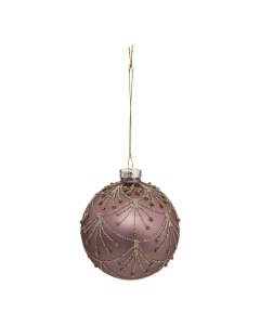 FÉÉRIC LIGHTS & CHRISTMAS kugla staklena za jelku, pink sa perlicama 8cm