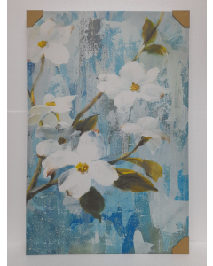SLIKA bijelo cvijeće na plavoj podlozi 60x90cm